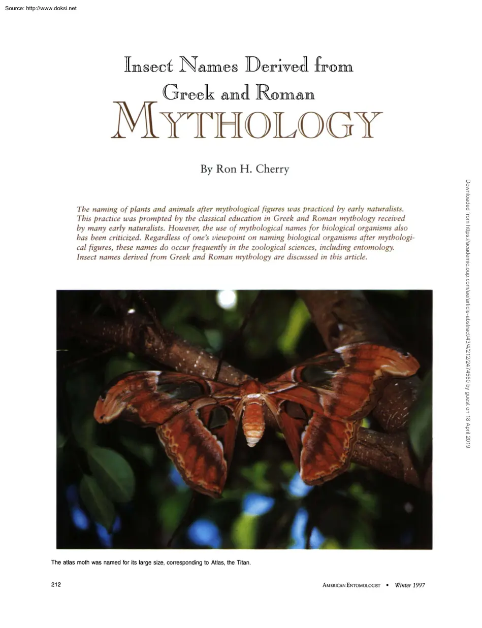 Ron H. Cherry - Insect names derived from Greek and Roman Mythology