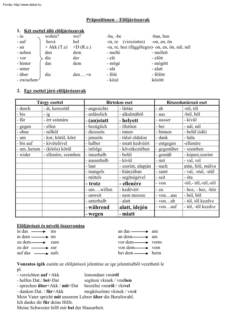 Maczkó András - Elöljárószavak németül (Präpositionen)