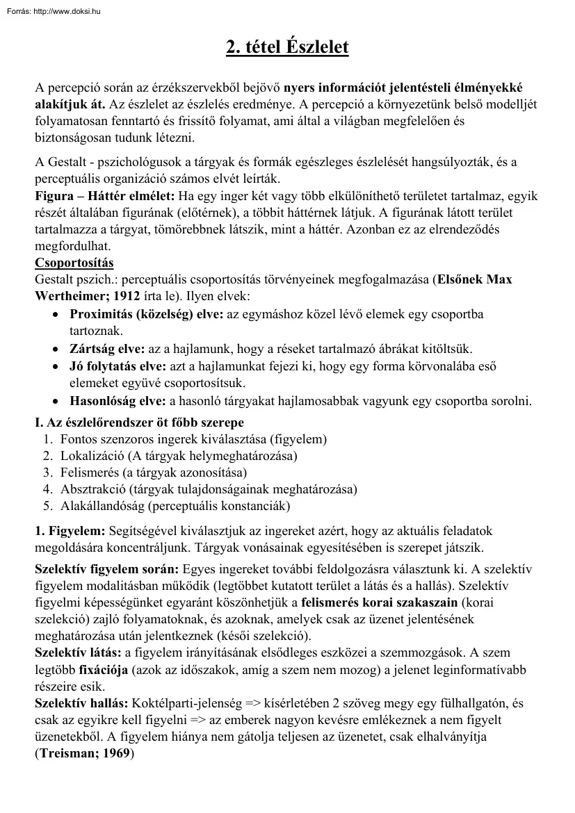 Észlelet, tétel