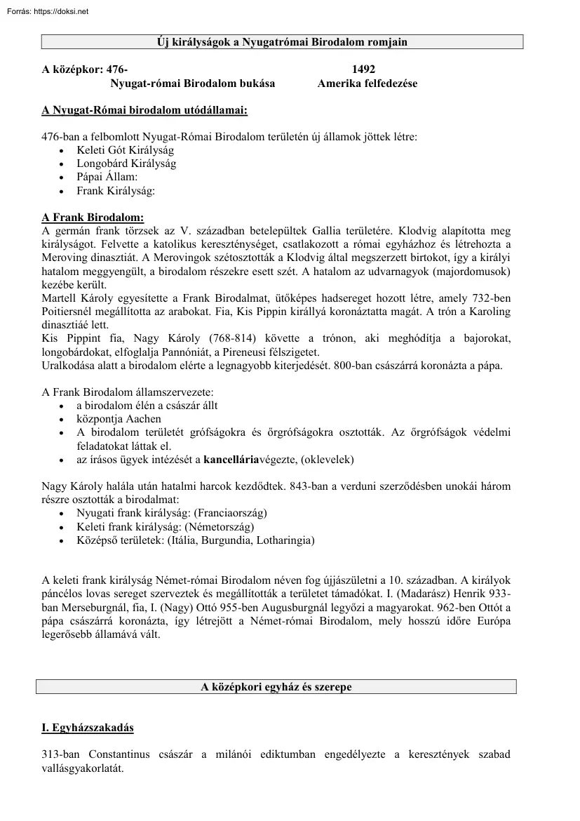 Új királyságok a Nyugat-Római Birodalom romjain