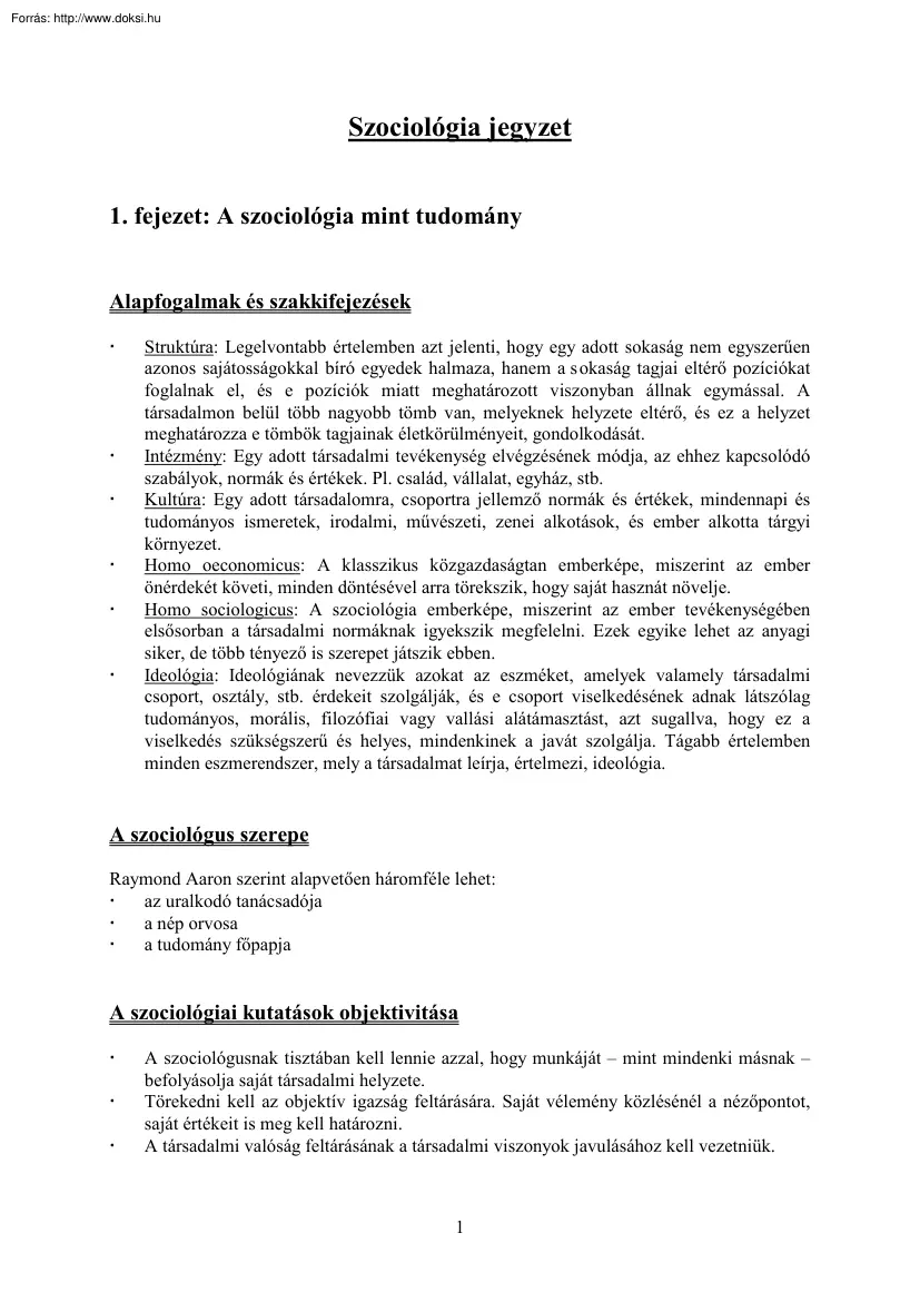 Szociológia jegyzet
