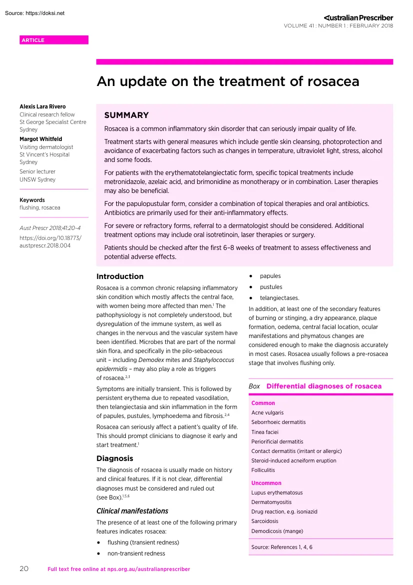 An Update on the Treatment of Rosacea