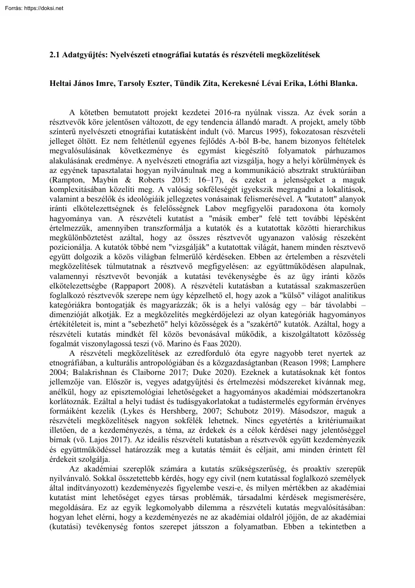 Nyelvészeti etnográfiai kutatás és részvételi megközelítések