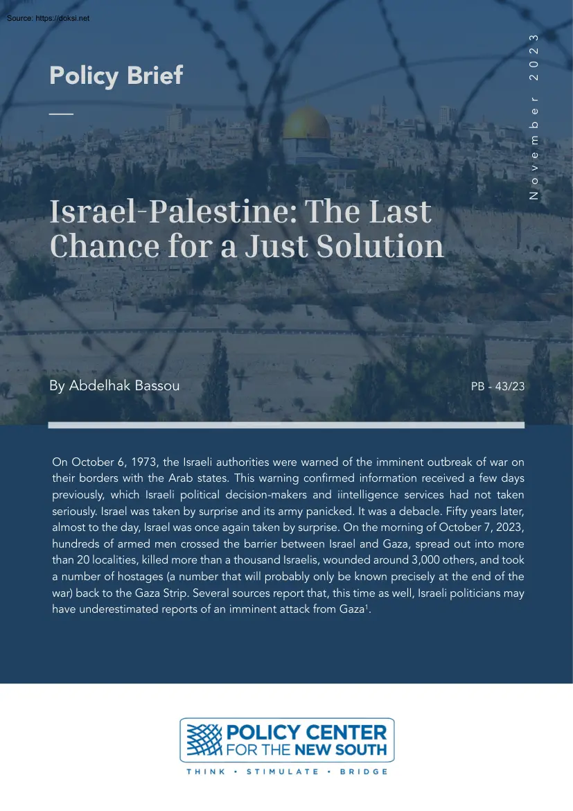 Abdelhak Bassou - Israel Palestine, The Last Chance for a Just Solution