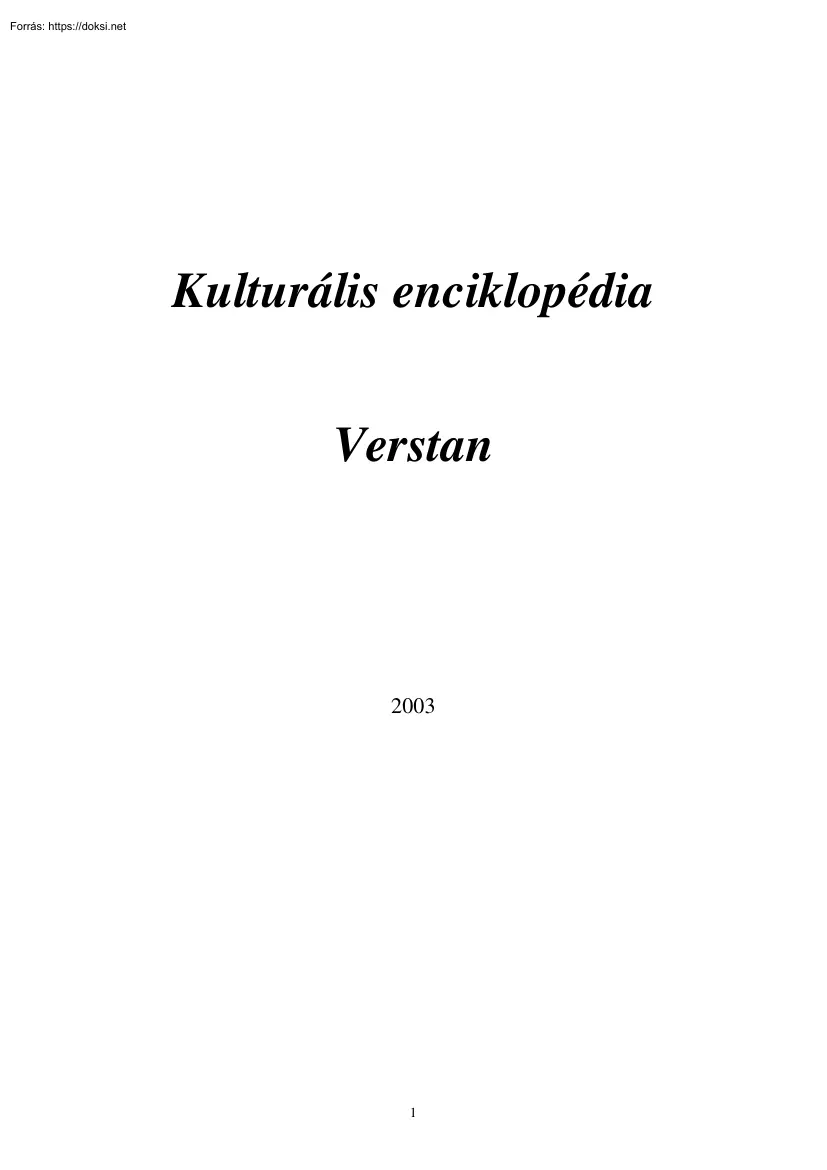 Kulturális enciklopédia, Verstan