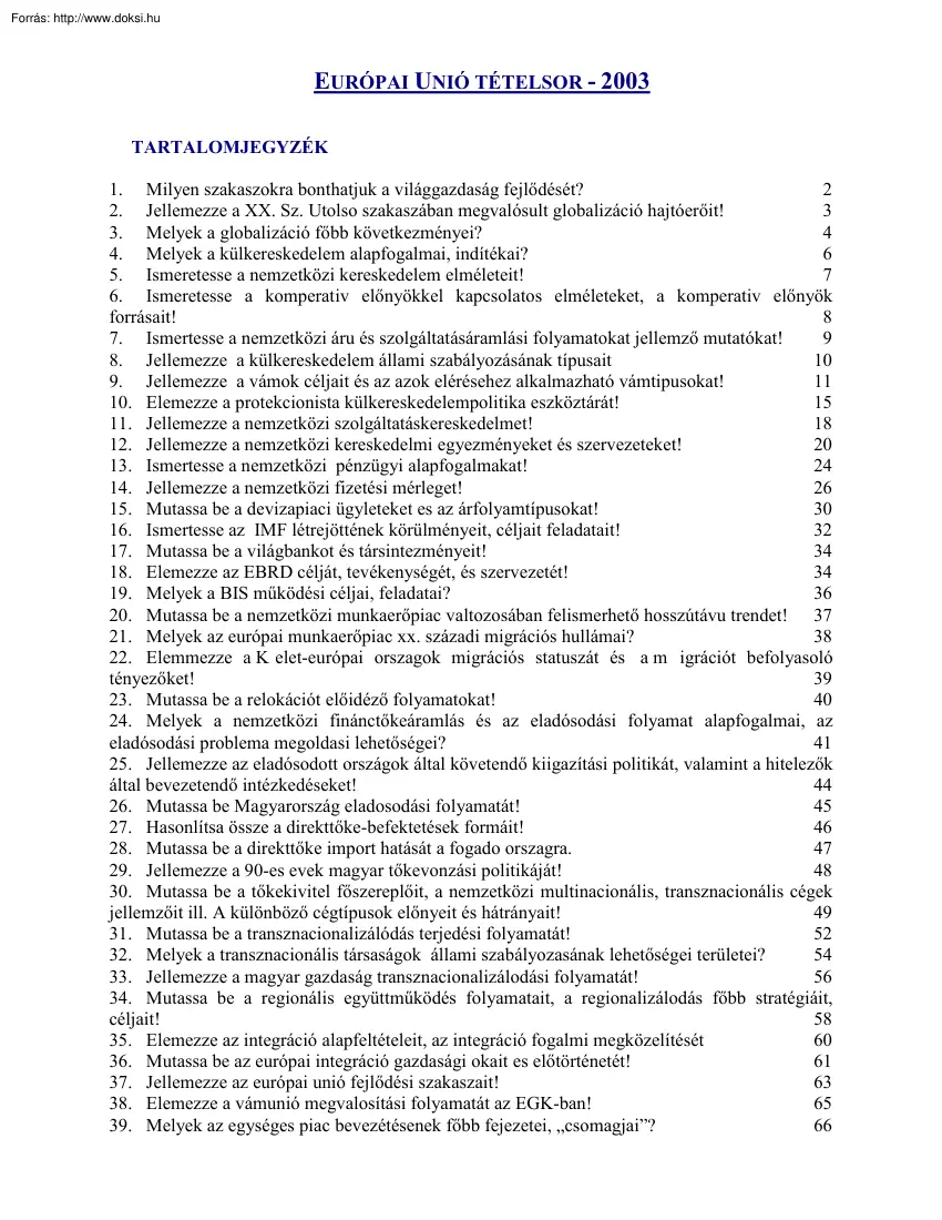 Világgazdaságtan tételek, 2003