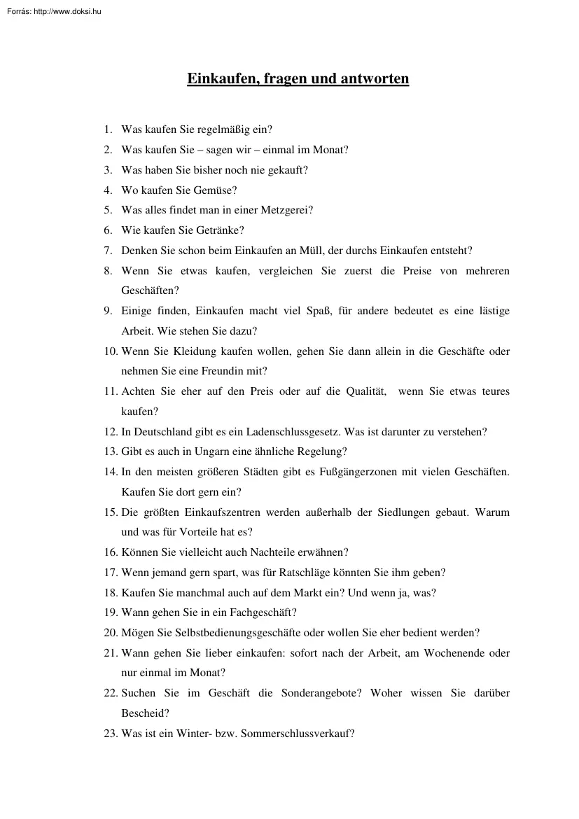 Einkaufen, fragen und antworten