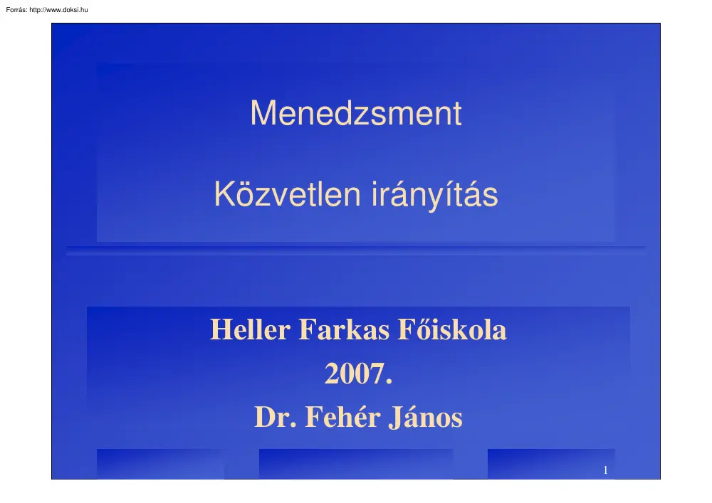 Dr. Fehér János - Menedzsment, közvetlen irányítás