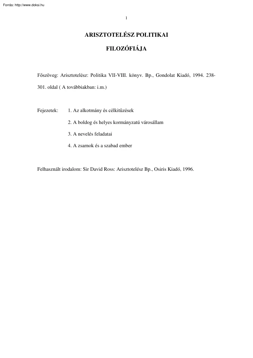 Arisztotelész politikai filozófiája