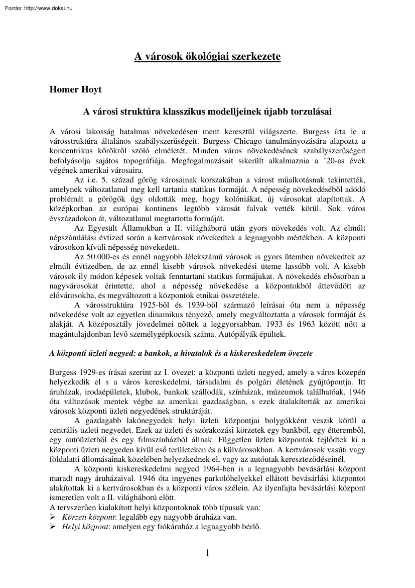 A városok ökológiai szerkezete
