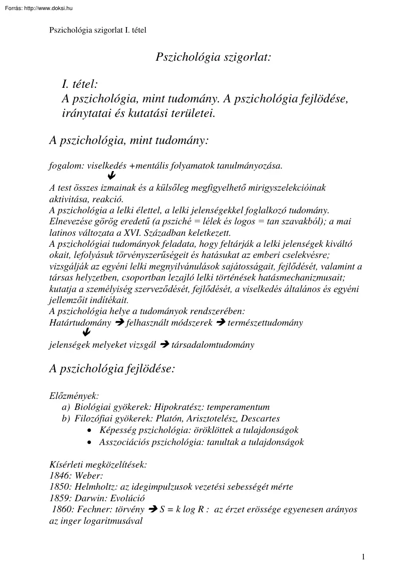 Pszichológia szigorlati tételek
