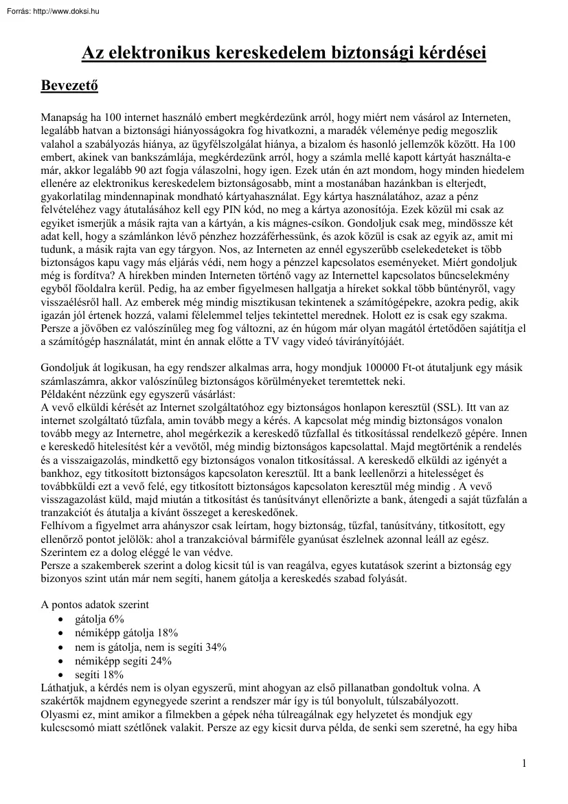 Az elektronikus kereskedelem biztonsági kérdései