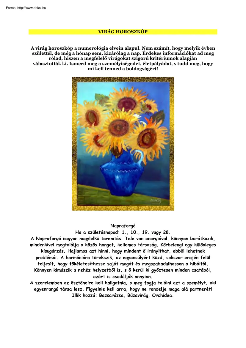 Virág horoszkóp