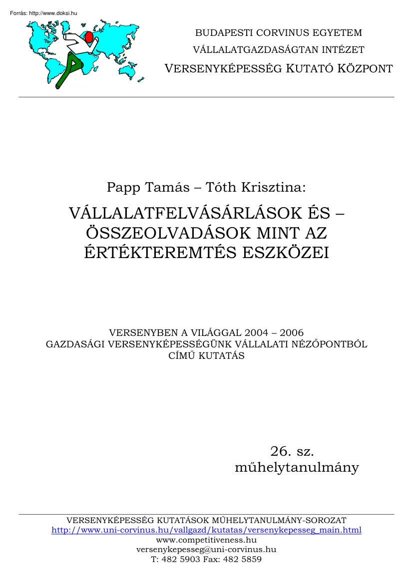 Papp-Tóth - Vállalatfelvásárlások és összeolvadások, mint az értékteremtés eszközei