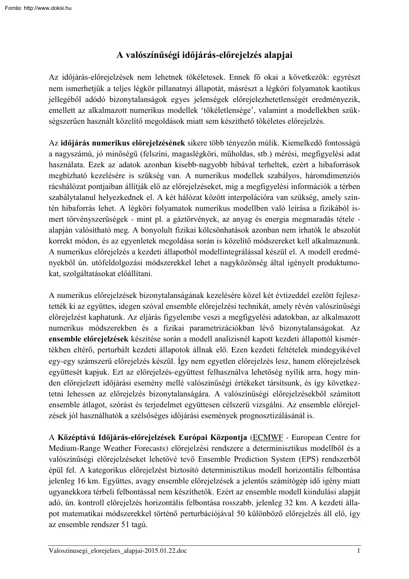 A valószínűségi időjárás-előrejelzés alapjai