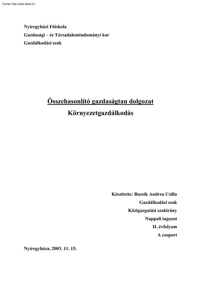 Buzsik Andrea Csilla - Környezetgazdálkodás