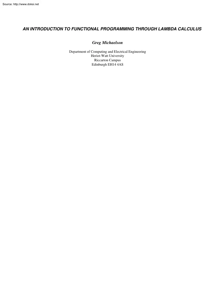 Greg Michaelson - An Introduction to Functional Programming Through Lambda Calculus
