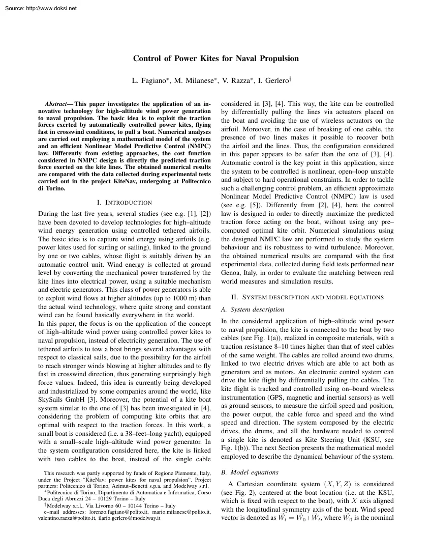 Fagiano-Milanese-Razza - Control of Power Kites for Naval Propulsion