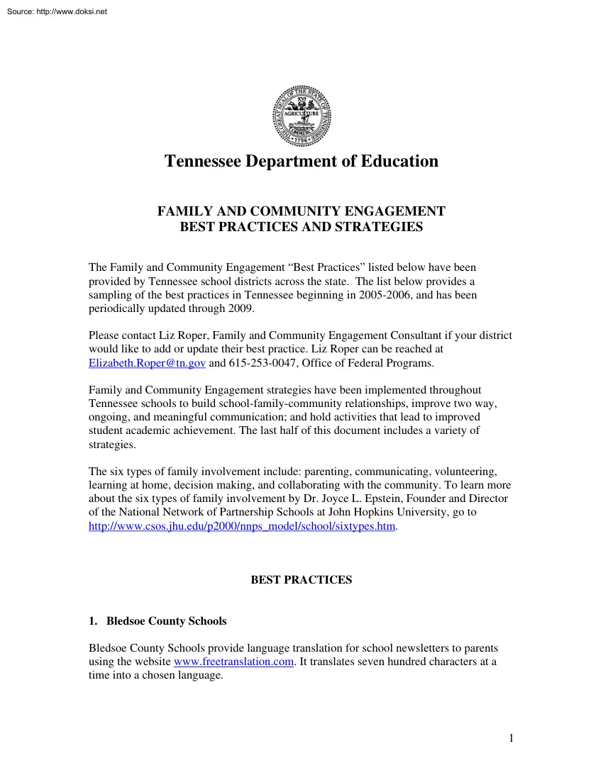 Family and Community Engagement Best Practices and Strategies