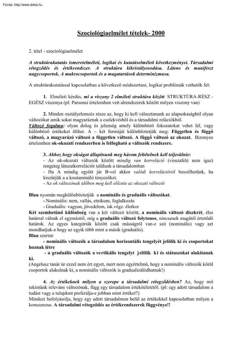 Szociológiaelmélet tételek, 2000