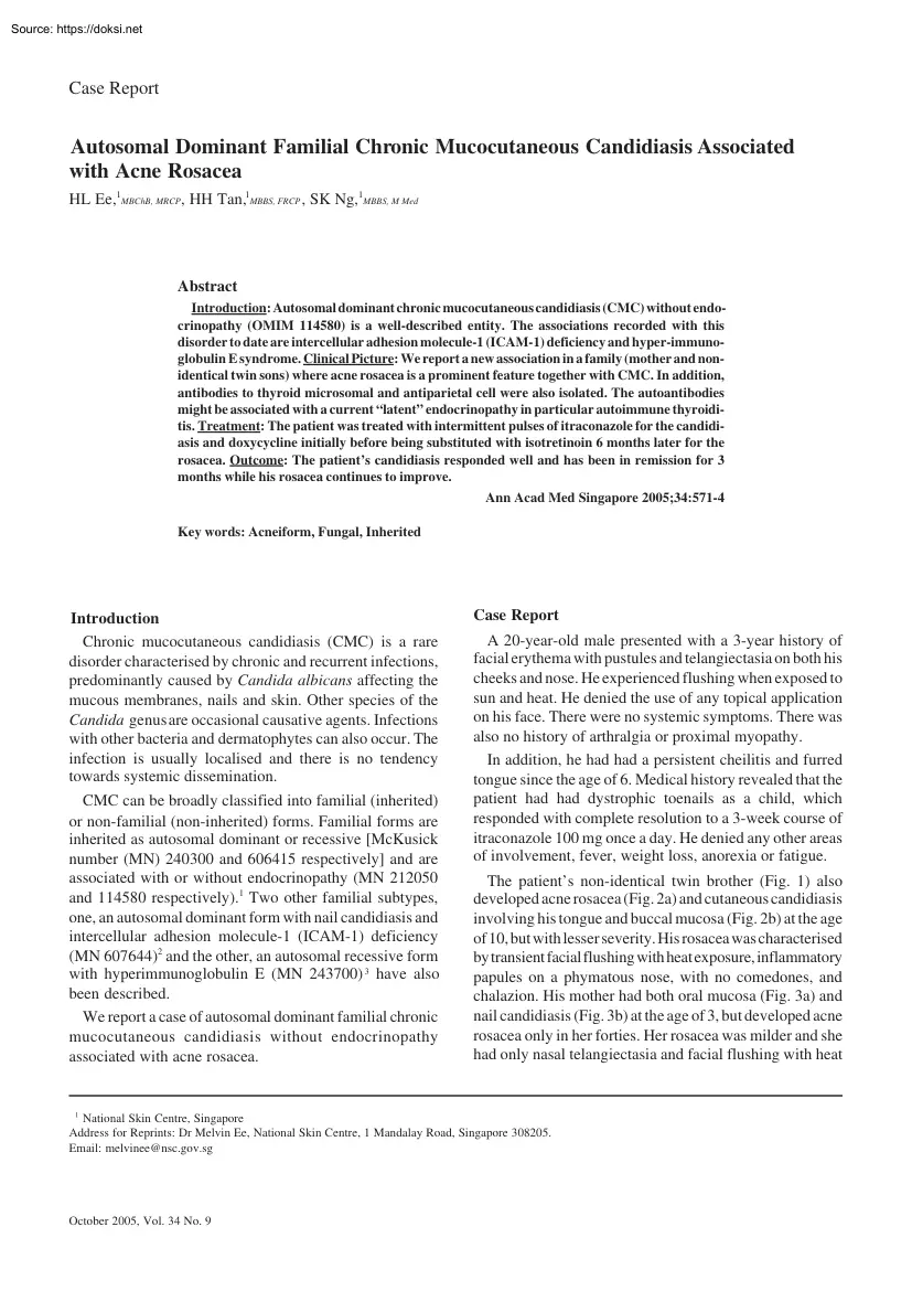 Autosomal Dominant Familial Chronic Mucocutaneous Candidiasis Associated with Acne Rosacea