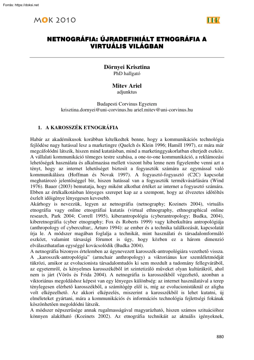 Dörnyei-Mitev - Netnográfia, Újradefiniált etnográfia a virtuális világban