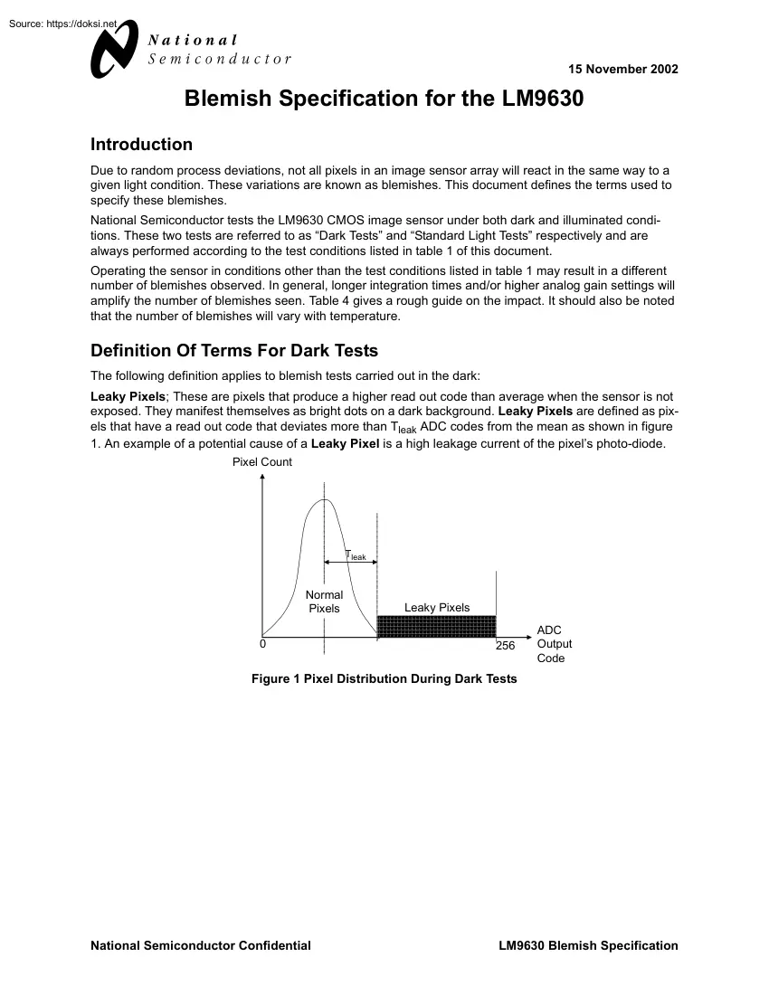 Blemish Specification for the LM9630