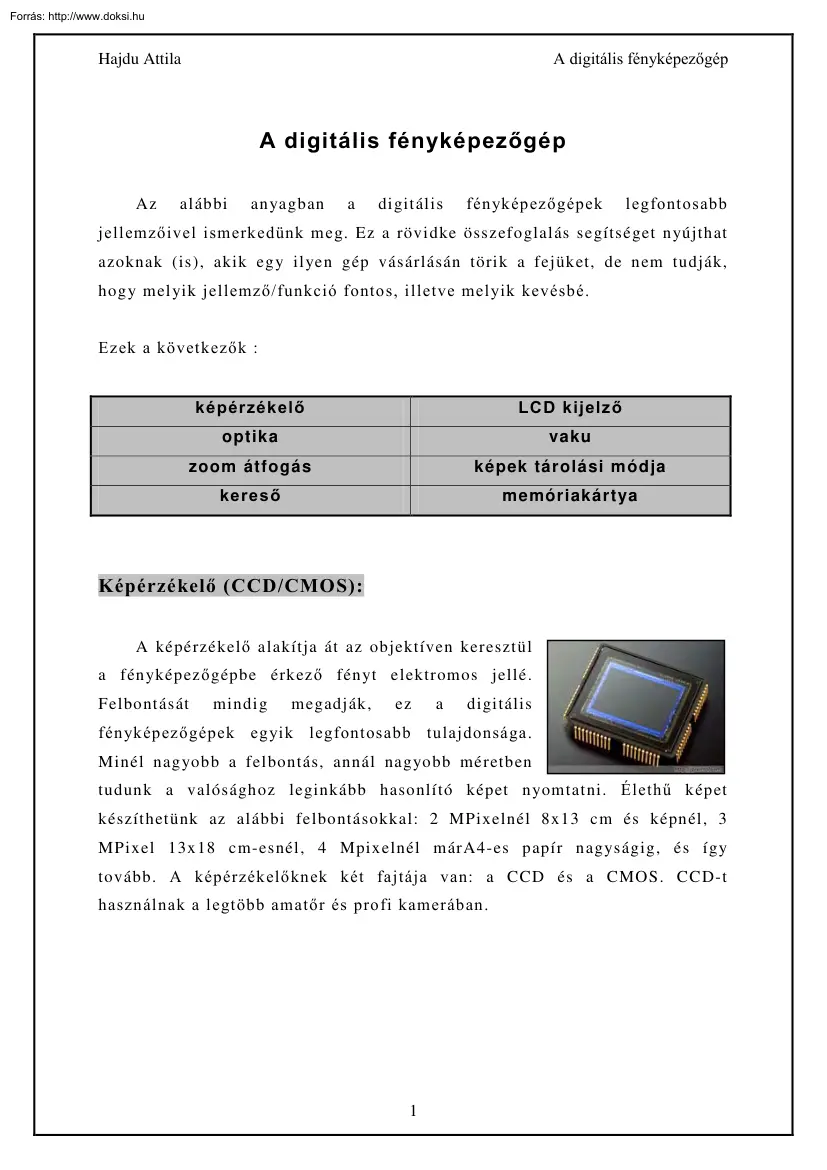 Hajdú Attila - A digitális fényképezőgép