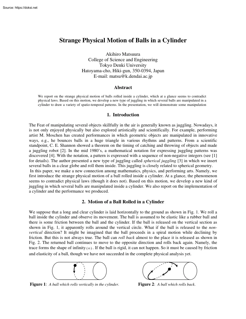 Akihiro Matsuura - Strange Physical Motion of Balls in a Cylinder