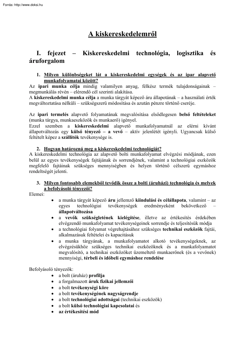 A kiskereskedelemről