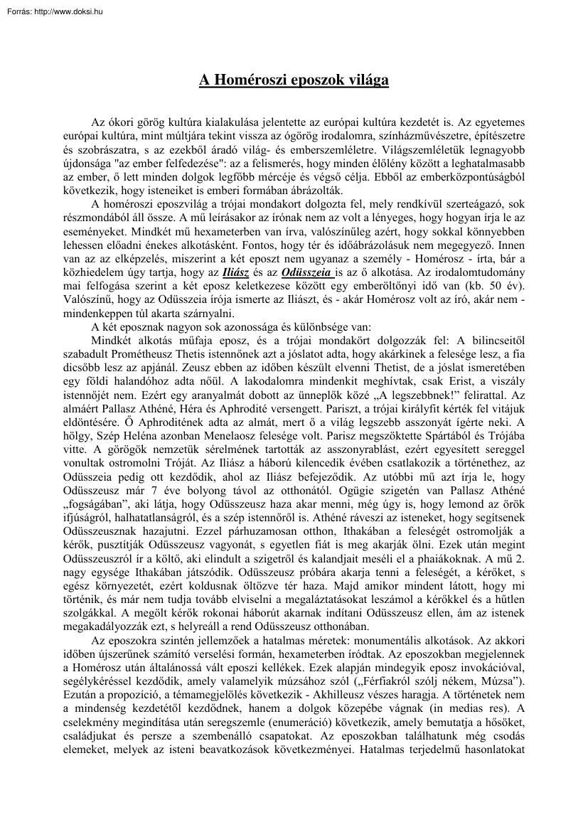 A Homéroszi eposzok világa