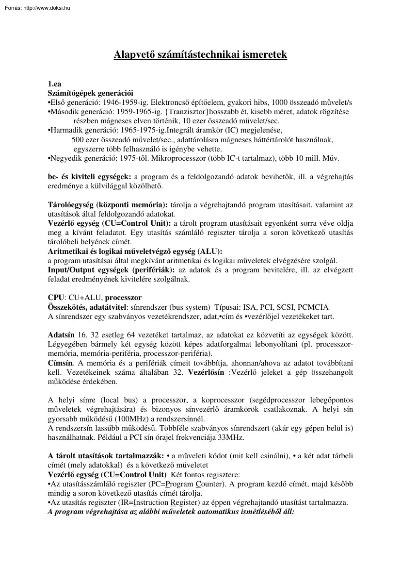 Alapvető számítástechnikai ismeretek