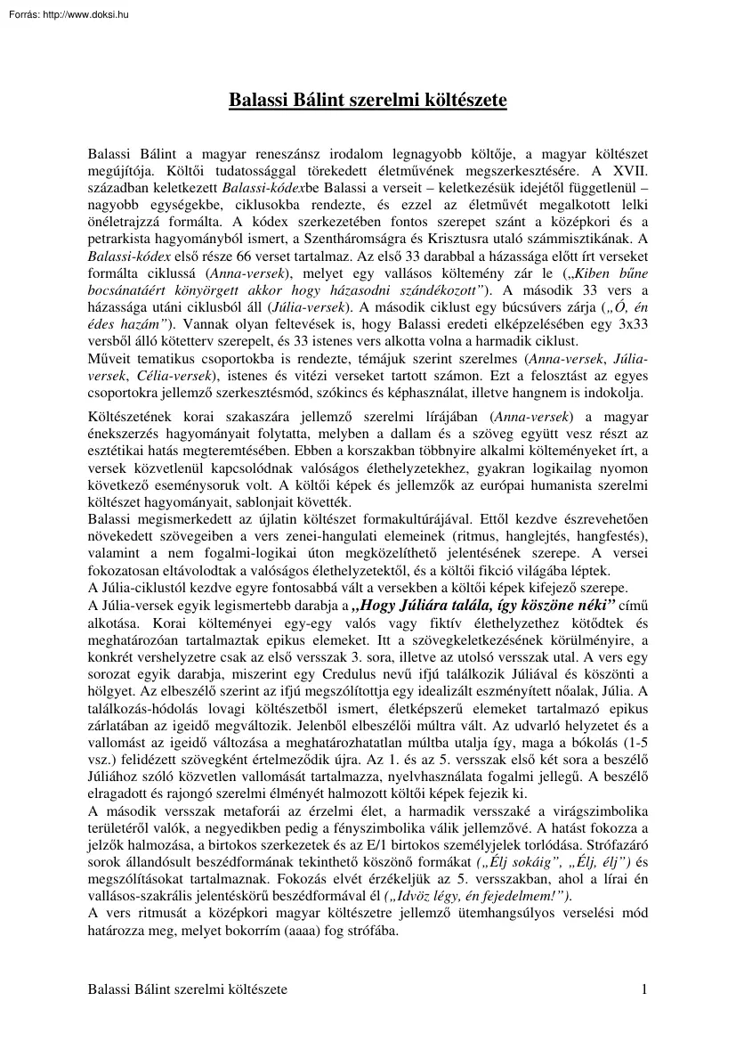 Balassi Bálint szerelmi költészete