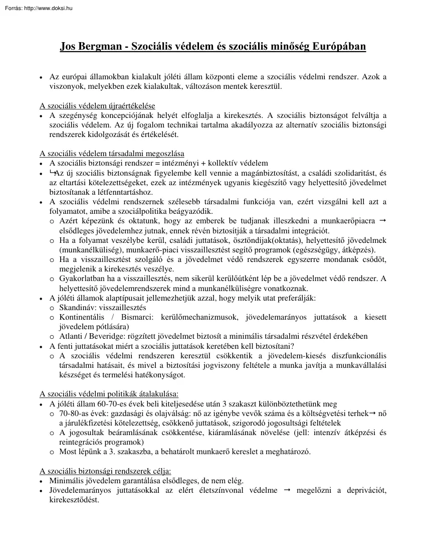 Jos Bergman - Szociális védelem és szociális minőség Európában