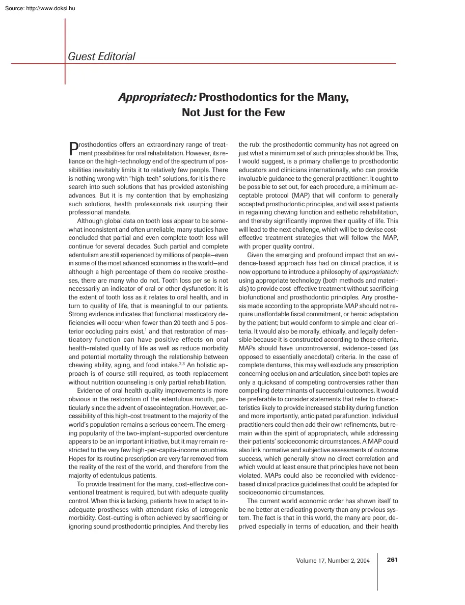 Appropriatech, Prosthodontics for the many, not just for the few