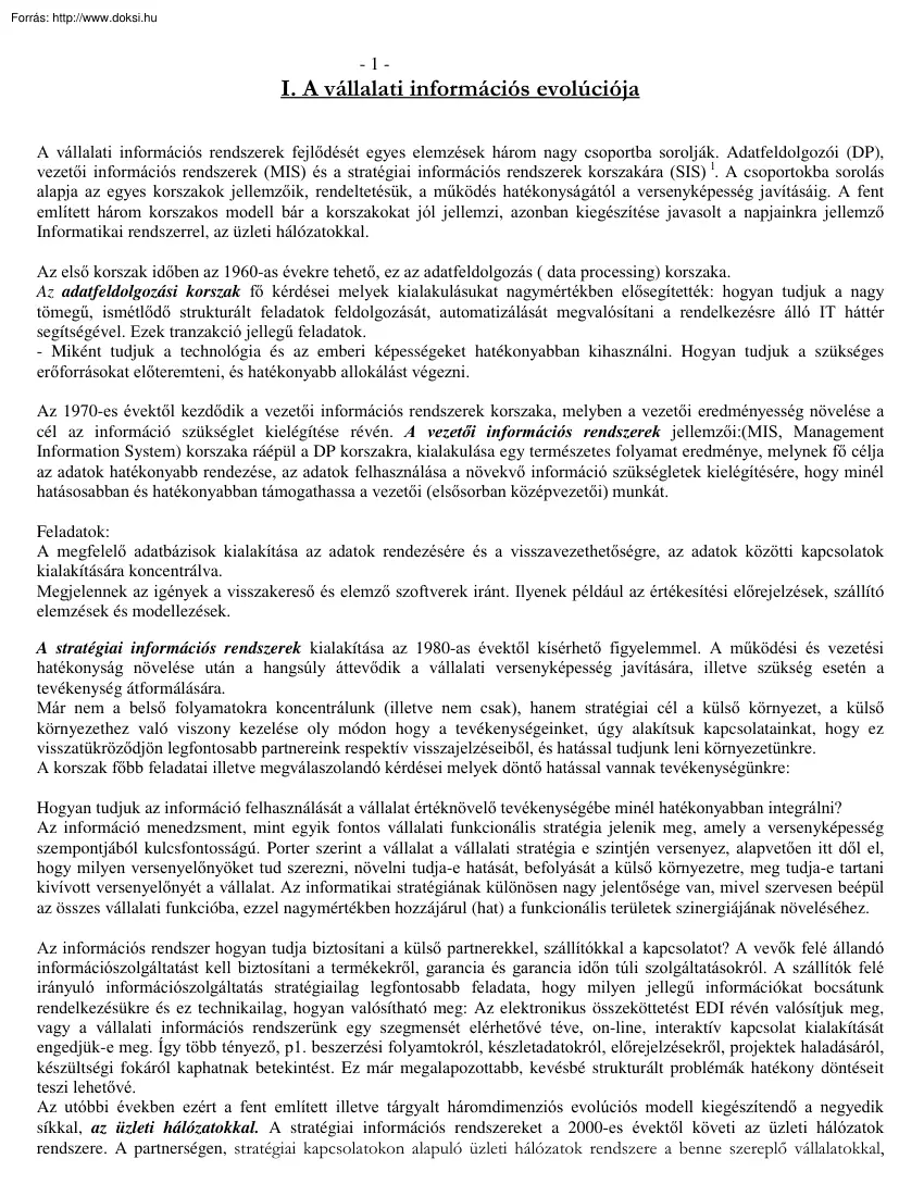 A vállalati információs rendszerek evolúciója