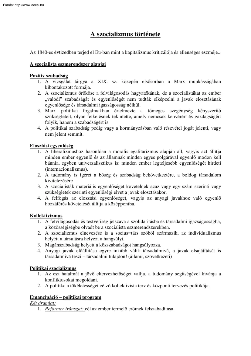 A szocializmus története