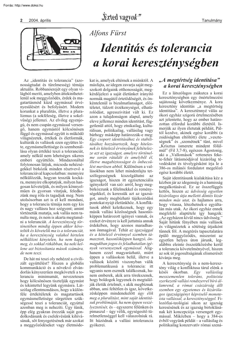 Alfons Fürst - Identitás és tolerancia a korai kereszténységben