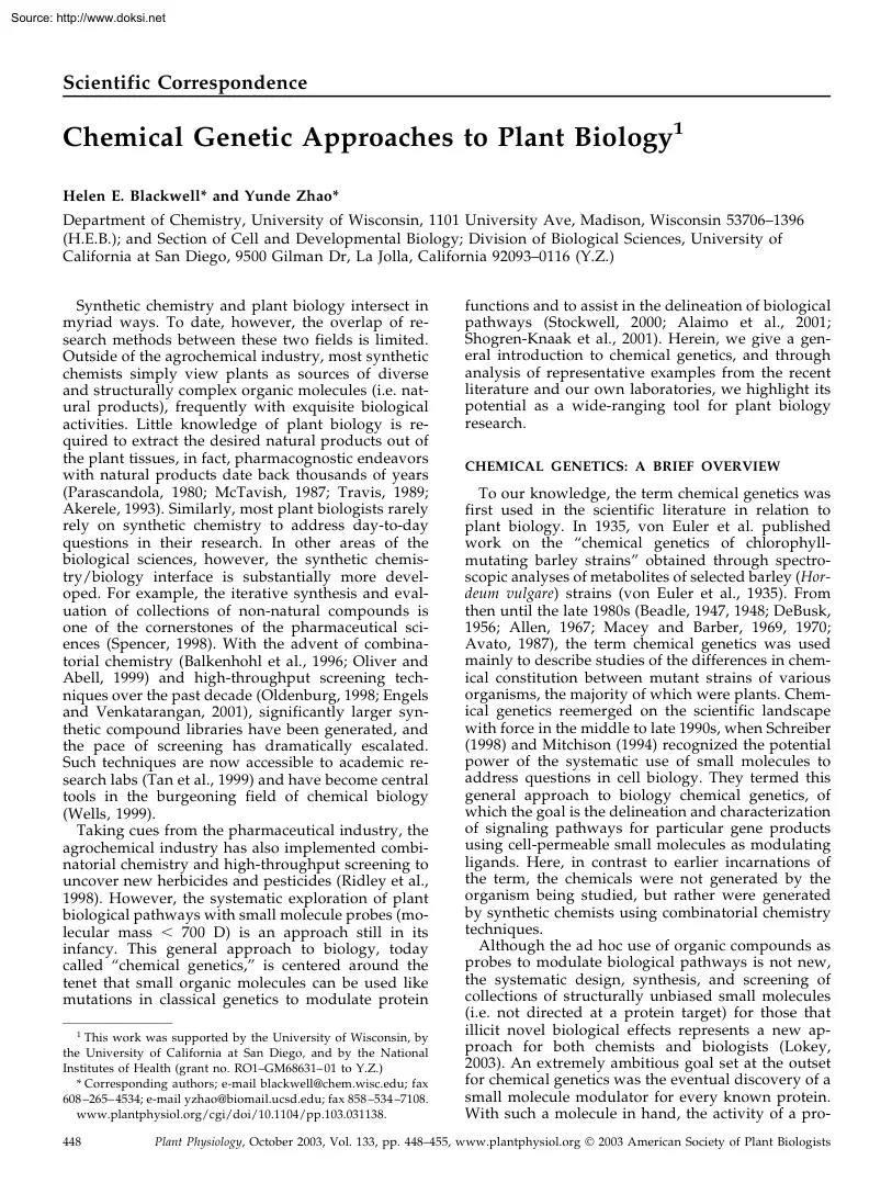 Blackwell-Zhao - Chemical Genetic Approaches to Plant Biology