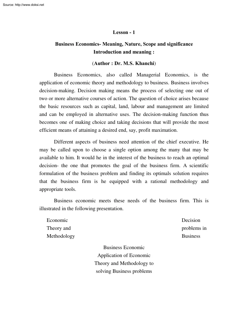 Dr. M.S. Khanchi - Business Economics, Meaning, Nature, Scope and Significance Introduction and