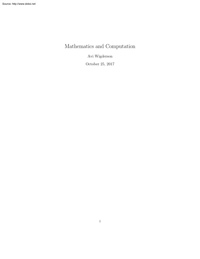Avi Wigderson - Mathematics and Computation