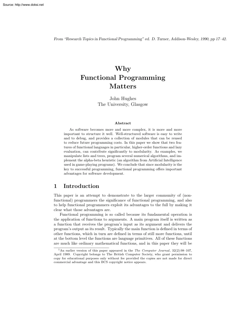 John Hughes - Why Functional Programming Matters