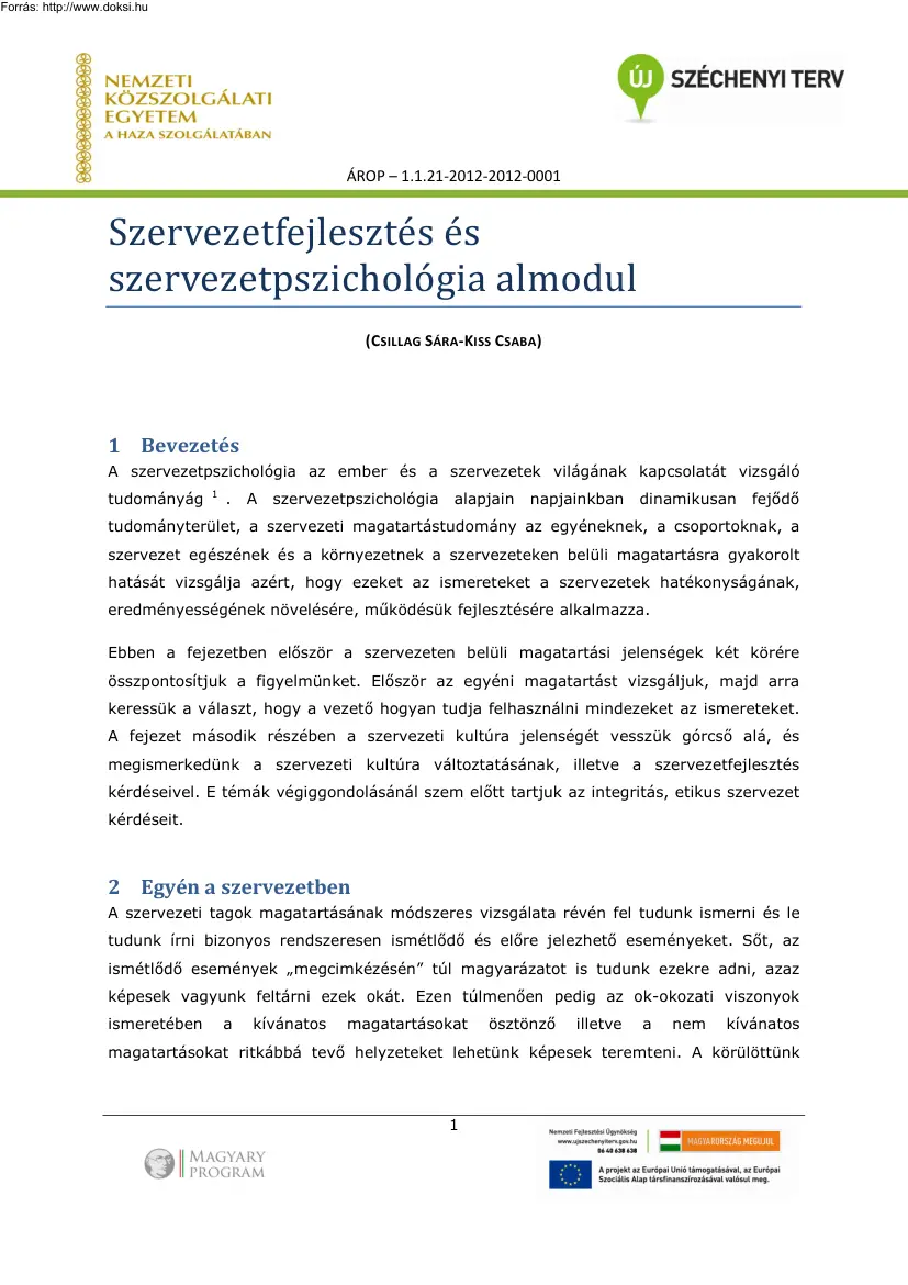 Csillag-Kiss - Szervezetfejlesztés és szervezetpszichológia almodul