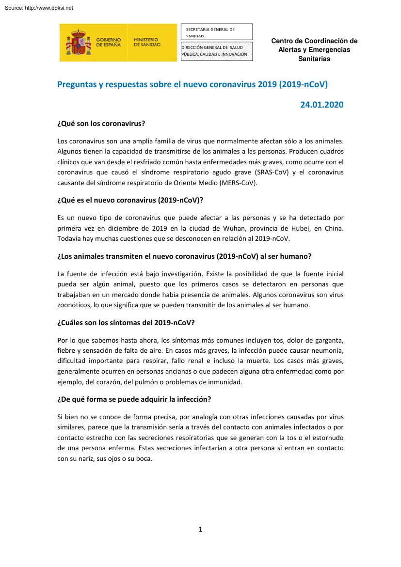 Preguntas Y Respuestas Sobre El Nuevo Coronavirus, 2019-nCoV