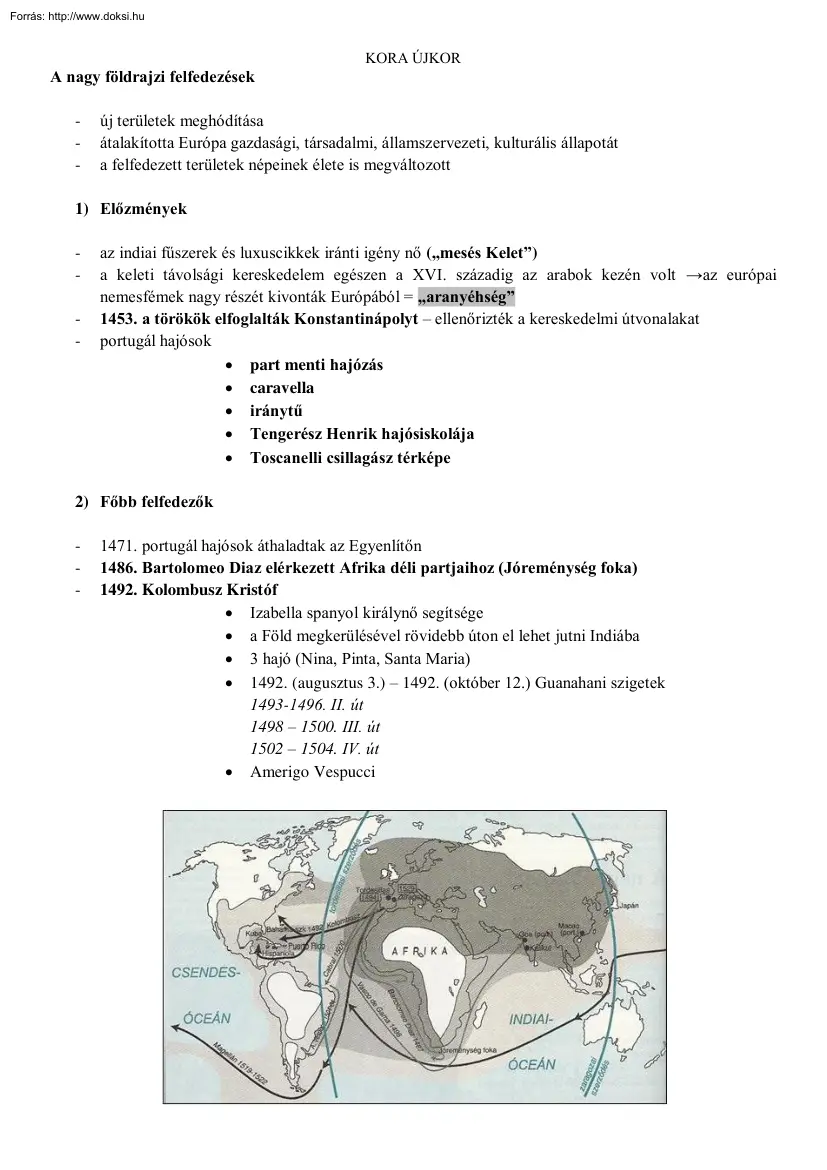Kora újkor -A nagy földrajzi felfedezések