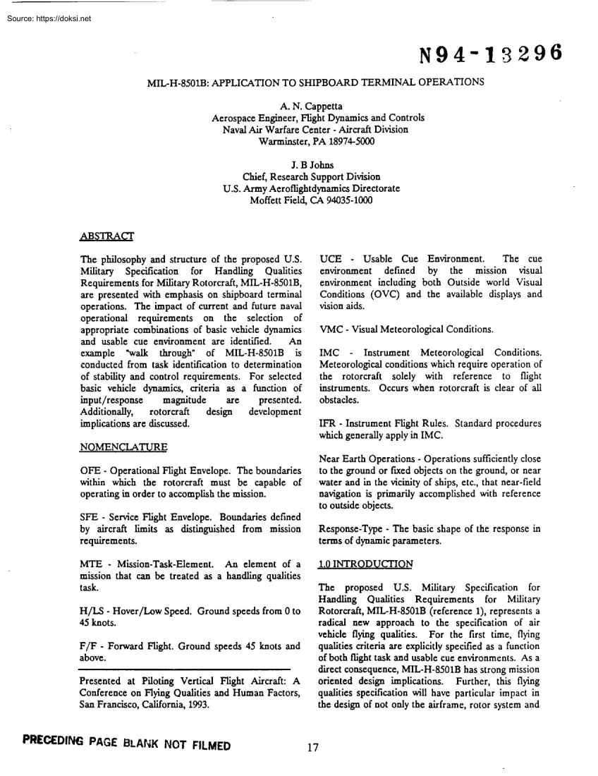 Cappetta-Johns - MIL-H-8501B, Application to Shipboard Terminal Operations
