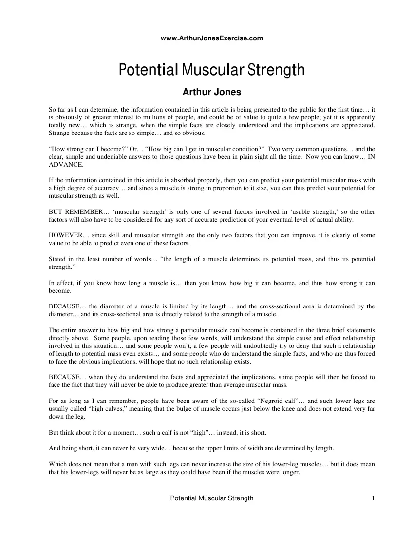 Arthur Jones - Potential Muscular Strength