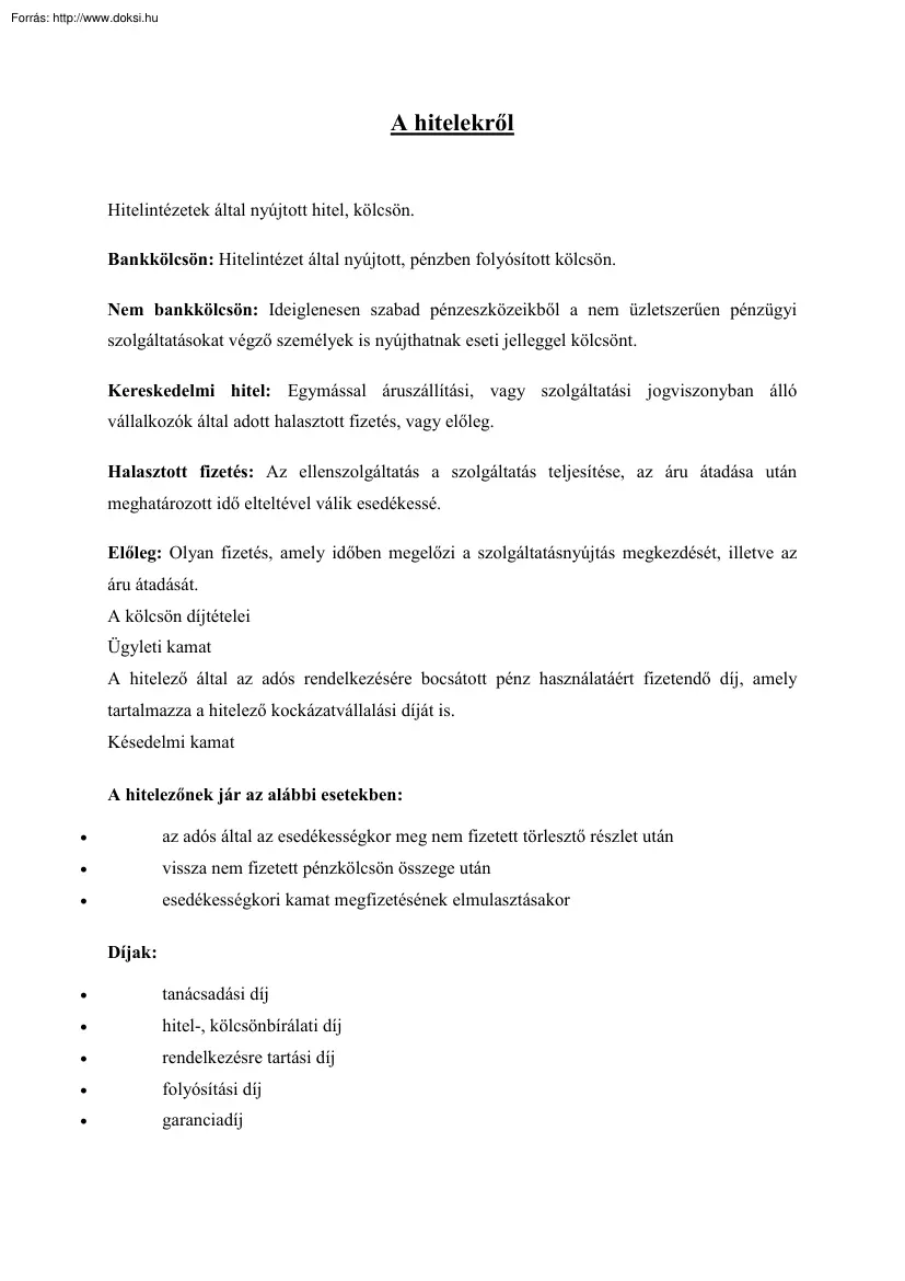 A hitelekről