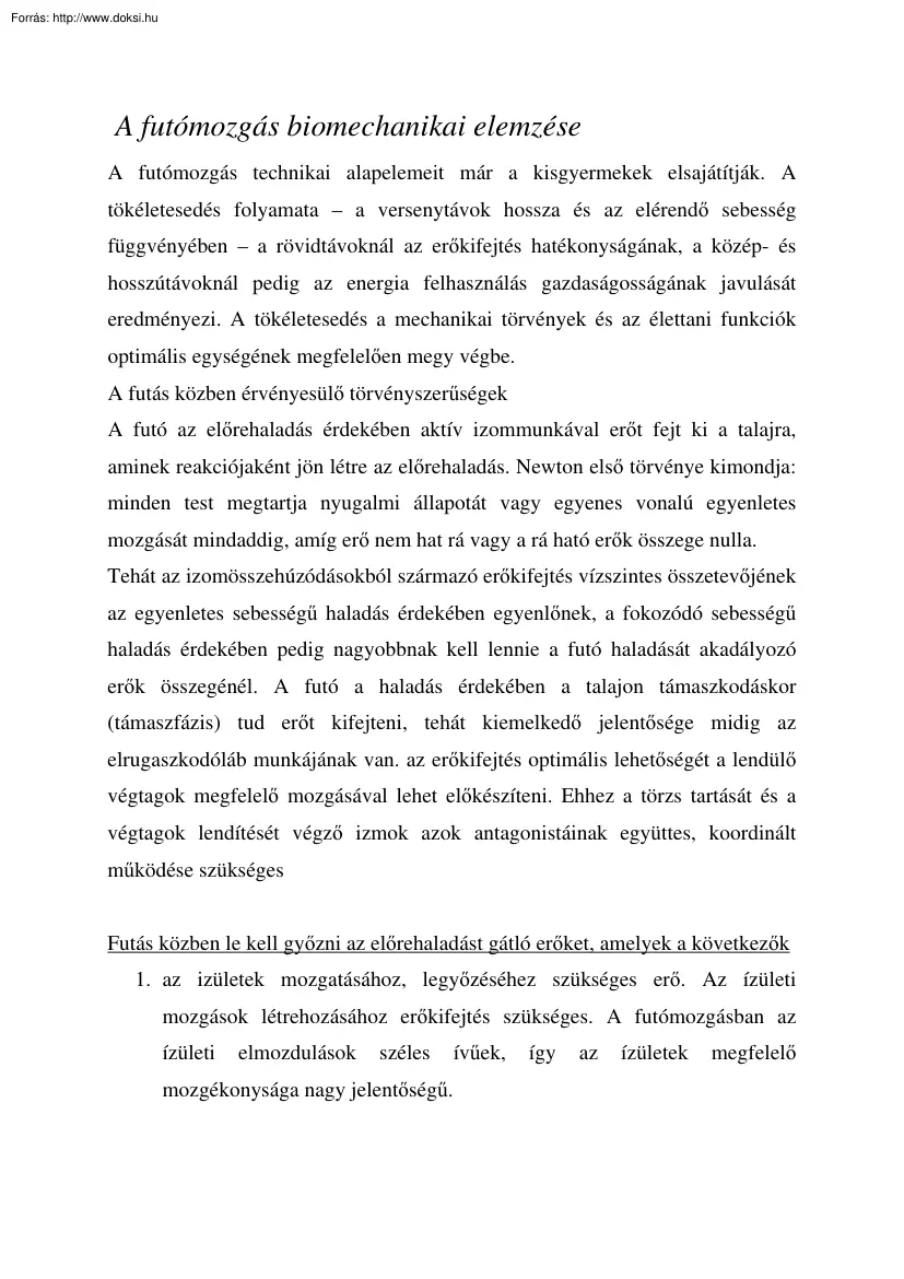 A futómozgás biomechanikai elemzése