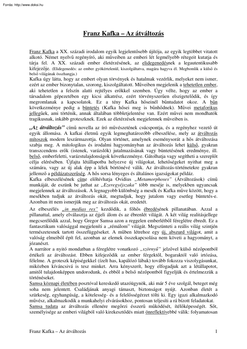 Franz Kafka - Az átváltozás